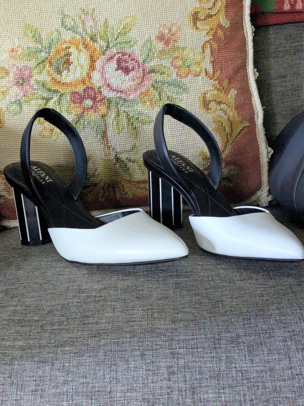 New Alfani Two-Tone White & Black Pointed-Toe Slingback Heels